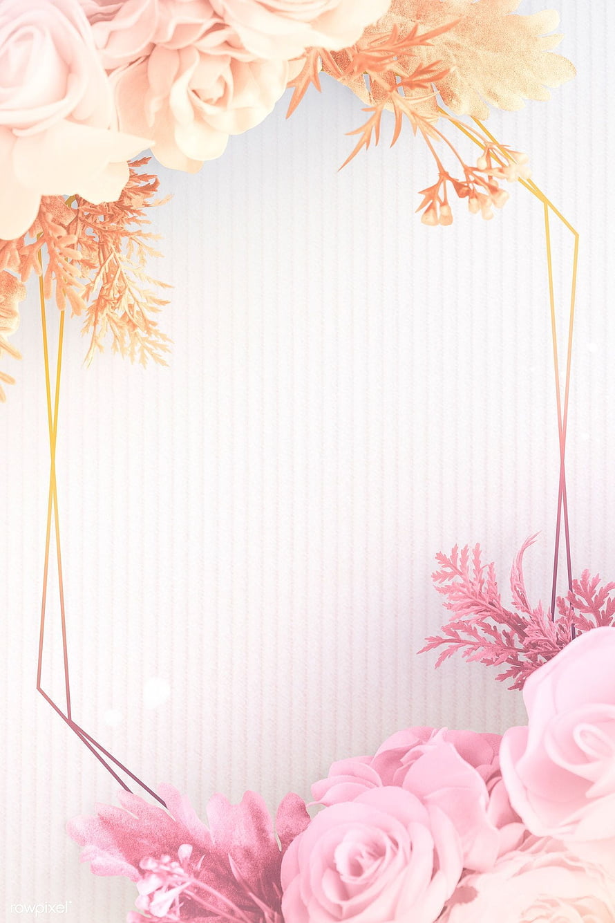 Elegant Peach and Pink Floral Frame with Geometric Accents on Textured Background HD phone wallpaper