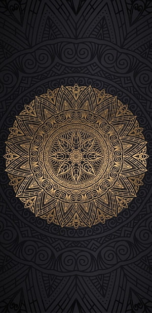 Intricate Gold Mandala Pattern on Dark Background with Ornate Floral and Geometric Details HD phone wallpaper