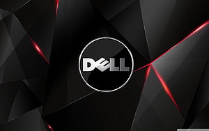 Dell Logo on Dark Geometric Background with Red Light Streaks HD wallpaper