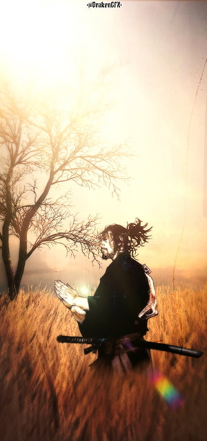 Miyamoto Musashi in a Golden Field from Vagabond Manga HD phone wallpaper