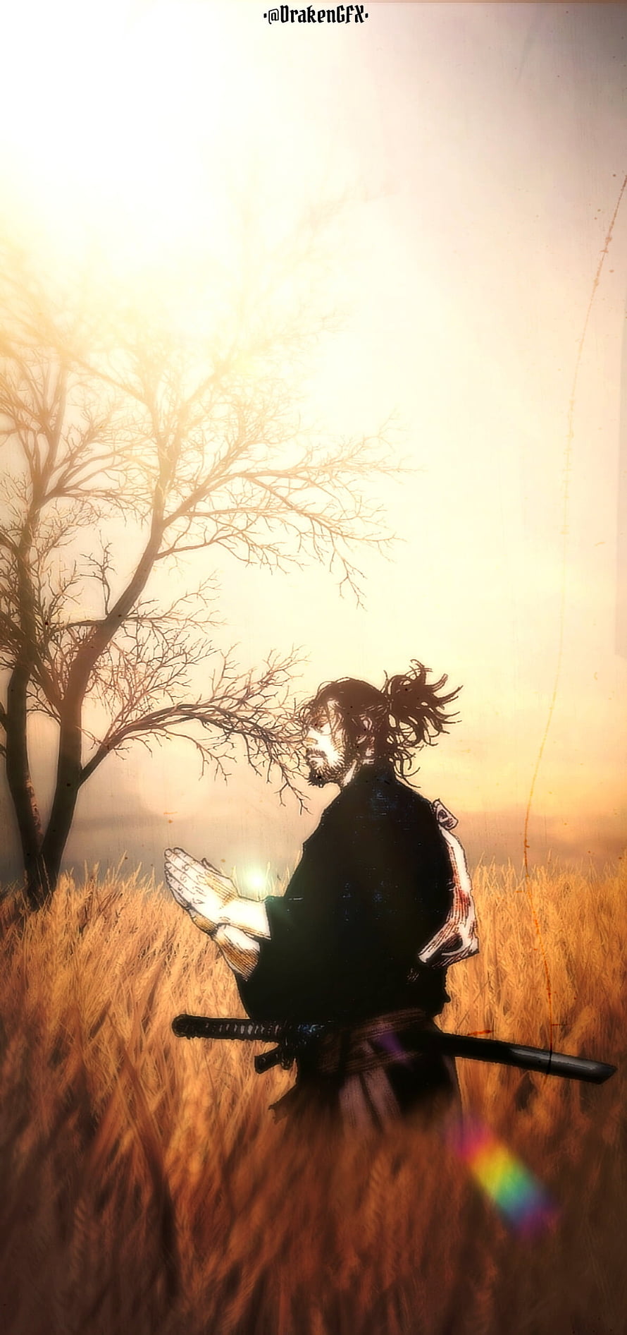 Miyamoto Musashi in a Golden Field from Vagabond Manga HD phone wallpaper