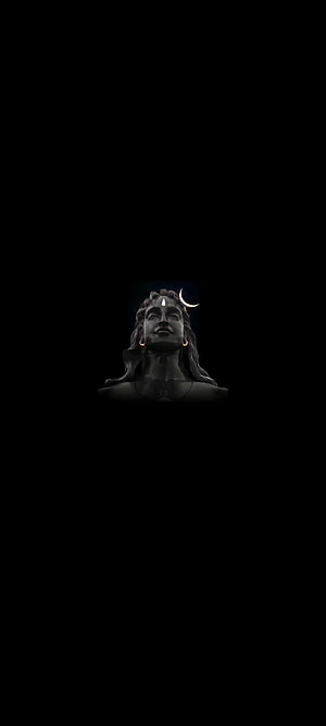 Shiva Shambhu Bust with Crescent Moon and Third Eye on Black Background HD phone wallpaper