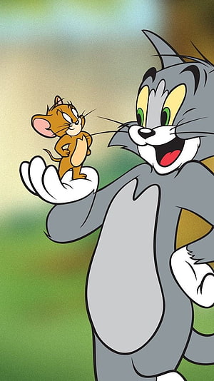 Tom and Jerry Cartoon Characters in a Friendly Outdoor Scene HD phone wallpaper