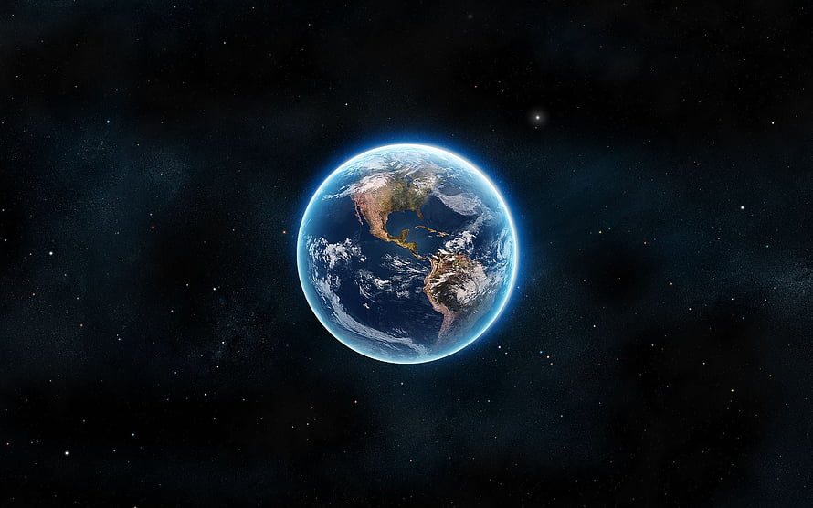 Planet Earth Viewed From Deep Space With Glowing Atmosphere And Starfield HD wallpaper