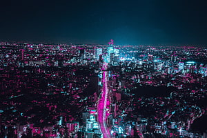 Tokyo Night Skyline with Neon Pink and Cyan Cyberpunk Aesthetic HD wallpaper