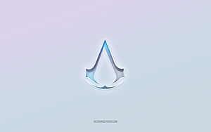 Assassin's Creed 3D Embossed Logo on Soft Gradient Background HD wallpaper