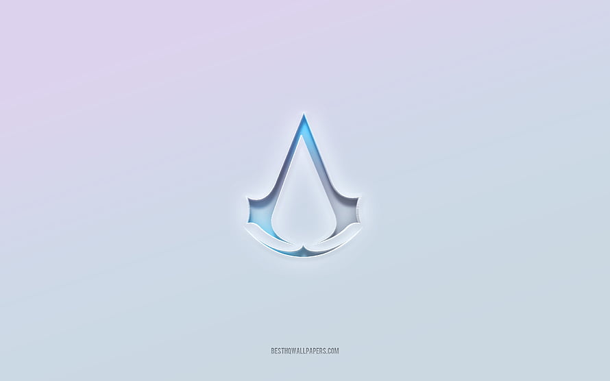 Assassin's Creed 3D Embossed Logo on Soft Gradient Background HD wallpaper
