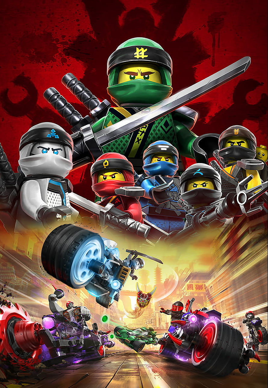 LEGO Ninjago Masters of Spinjitzu Team Poster with Motorcycles and Swords HD phone wallpaper