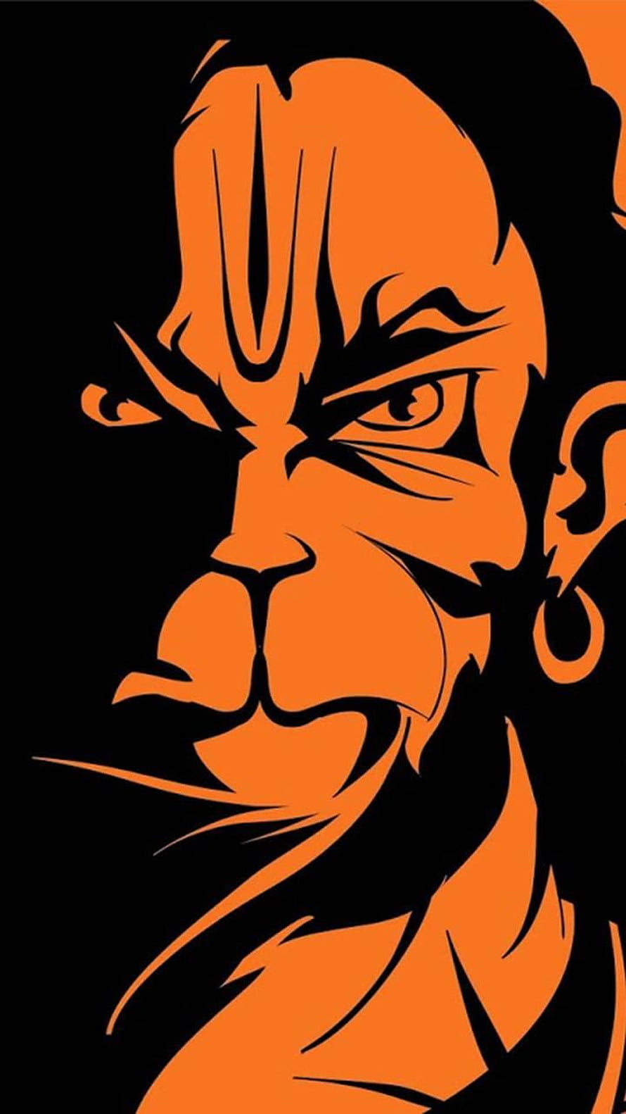 Hanuman Fierce Expression Orange and Black Minimalist Illustration HD phone wallpaper