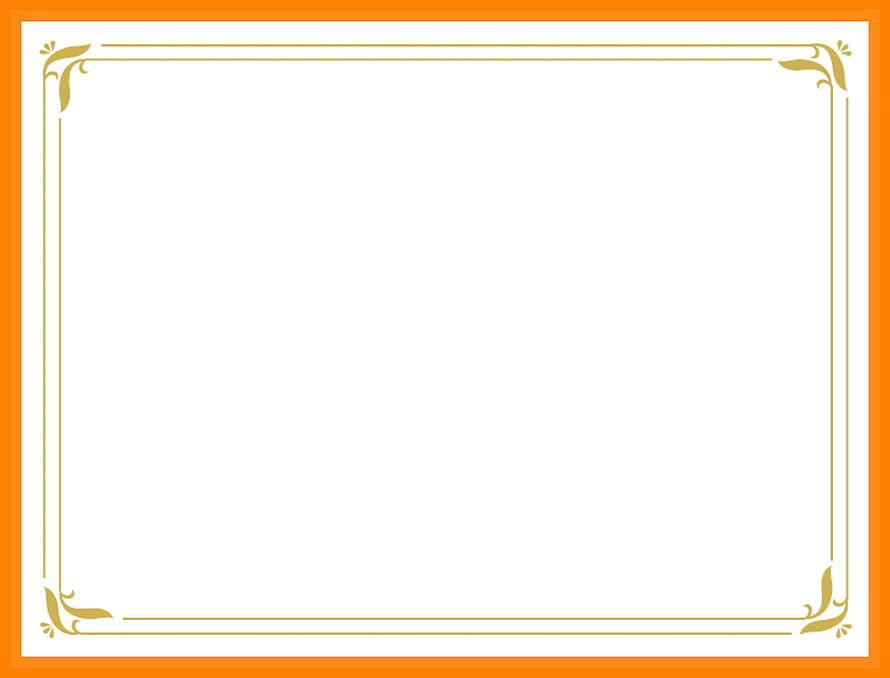 Elegant Gold Floral Corner Frame on White Background with Orange Border HD wallpaper