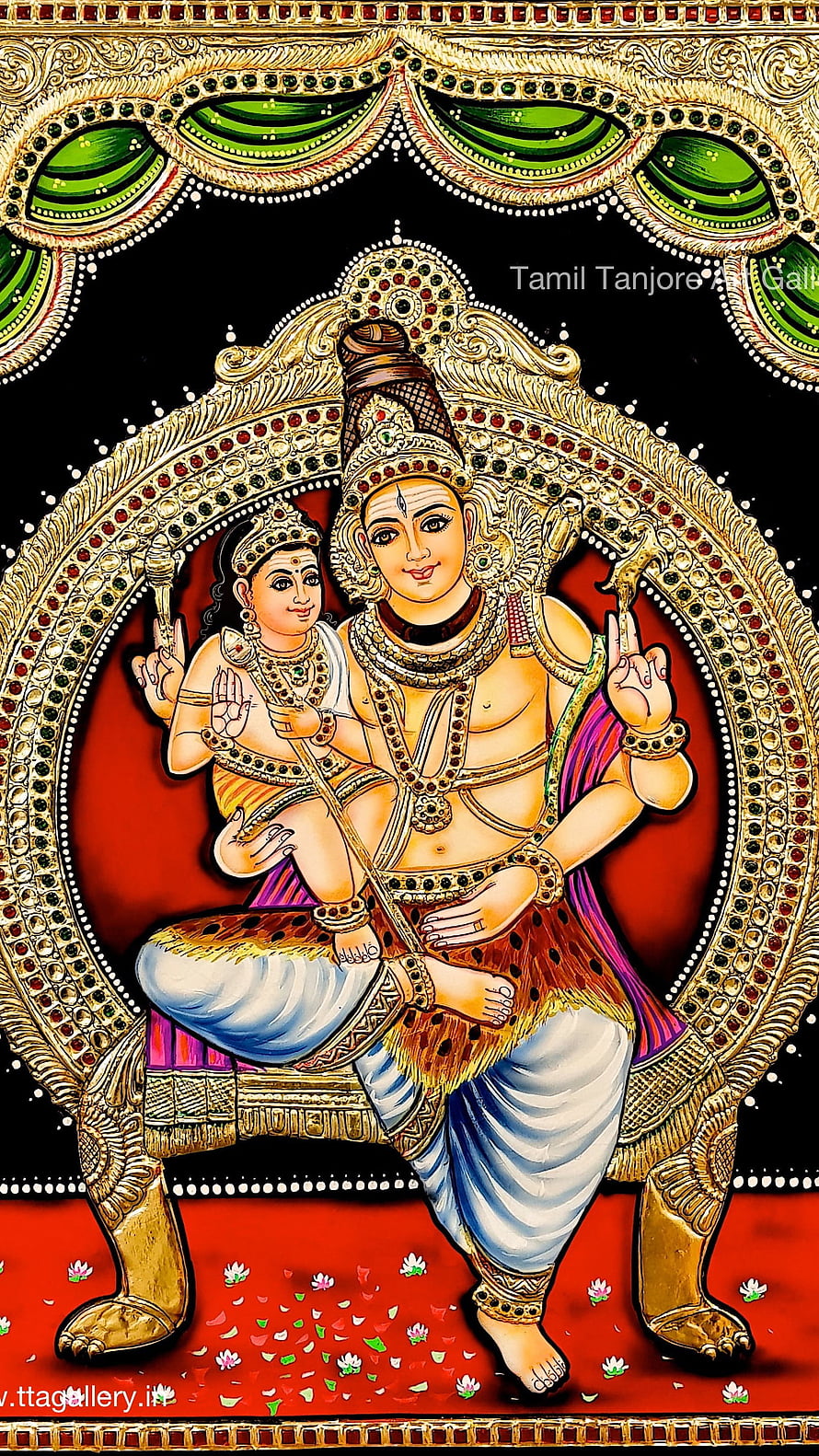Lord Murugan Tanjore Painting with Consort in Traditional Indian Temple Art Style HD phone wallpaper