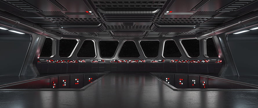 Star Wars Star Destroyer Bridge Interior with Panoramic Viewport and Control Panels HD wallpaper