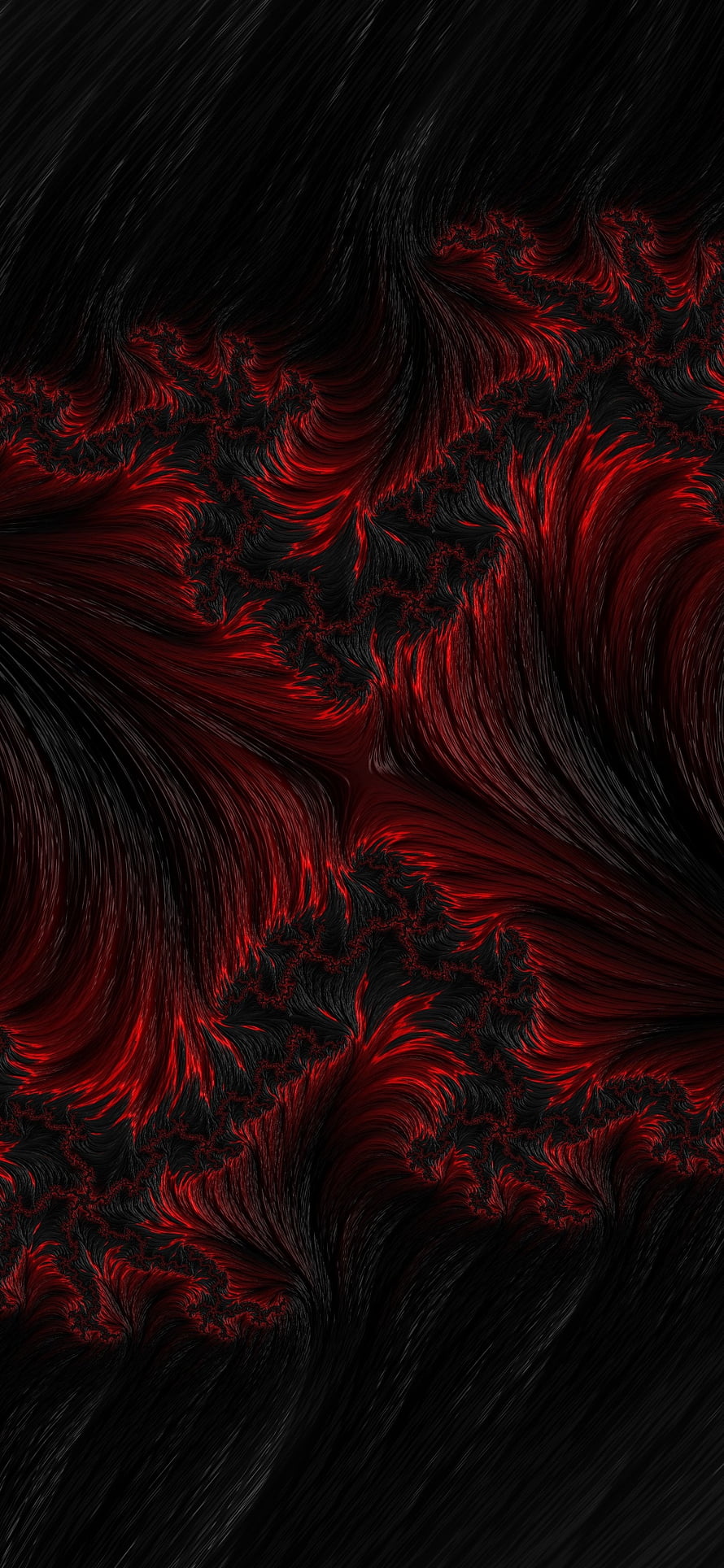 Crimson Fractal Threads on Black Background Abstract Digital Art HD phone wallpaper