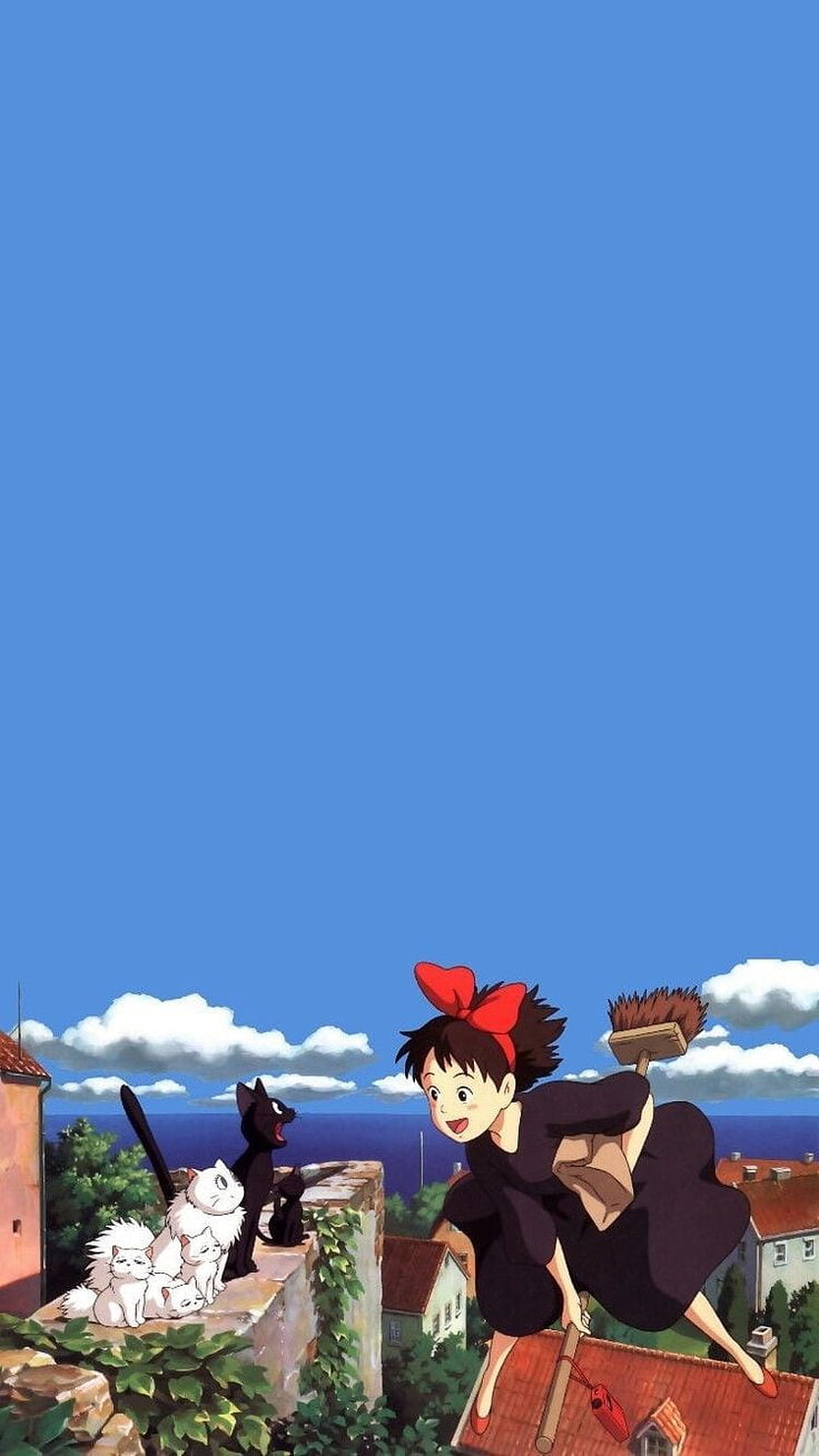 Kiki's Delivery Service: Kiki Flying Over Town with Jiji and Cats HD phone wallpaper