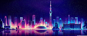 Neon Tokyo Skyline with Tokyo Skytree and Tokyo Dome Under Starry Night HD wallpaper
