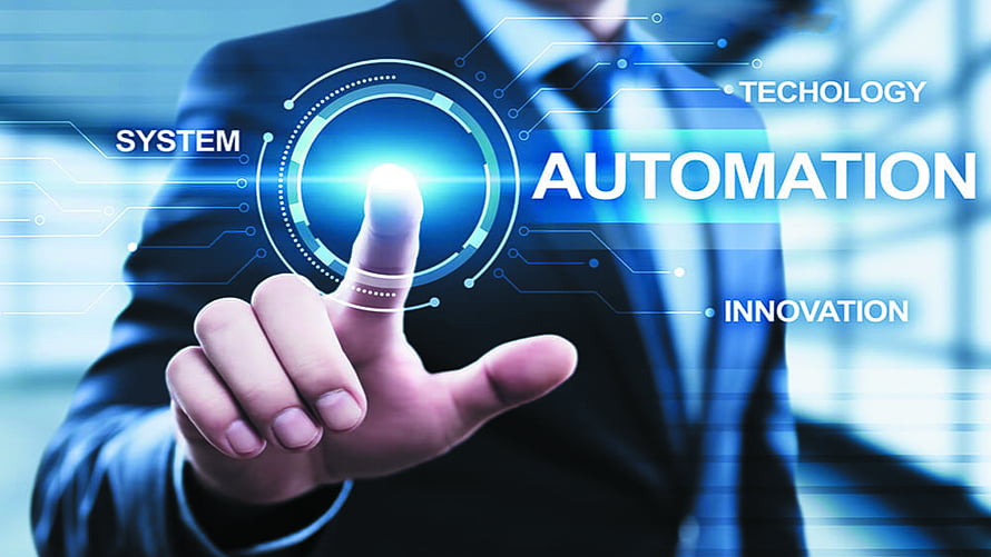 Businessman Interacting with Futuristic Automation Technology Interface HD wallpaper