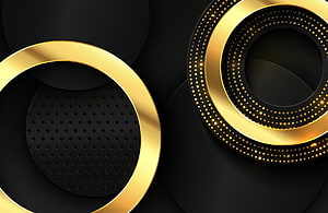 Luxury Gold Rings on Black Metal Surface with Dotted Texture and Sparkling Particles HD wallpaper