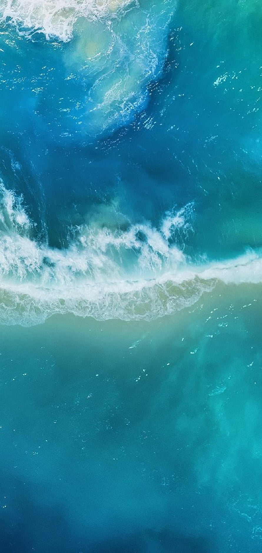 Aerial View of Turquoise Ocean Waves and White Sea Foam HD phone wallpaper
