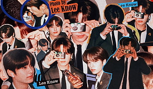 Lee Know K-pop Idol Collage Wallpaper with Vintage Camera Motif HD wallpaper
