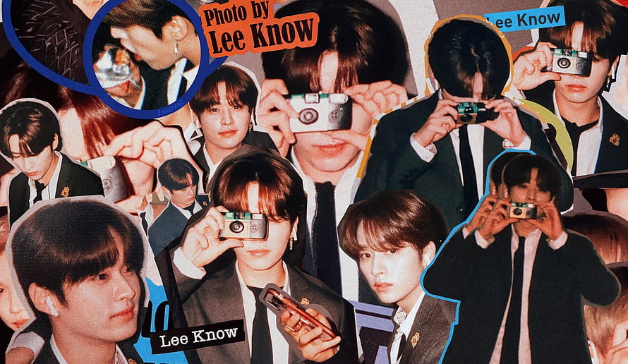 Lee Know K-pop Idol Collage Wallpaper with Vintage Camera Motif HD wallpaper