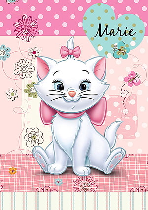 Marie from The Aristocats in a Cute Pink Floral Setting with Bow and Heart HD phone wallpaper