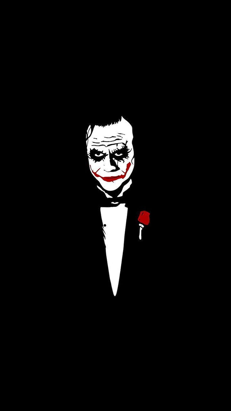 Minimalist Joker Portrait in Tuxedo with Red Rose on Black Background HD phone wallpaper