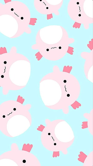 Cute Kawaii Axolotl Pattern Wallpaper with Soft Pink and Blue Tones HD phone wallpaper