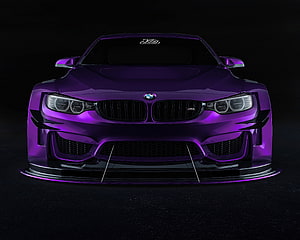 Purple BMW M4 Front View with Aggressive Widebody Kit and Glossy Finish HD wallpaper