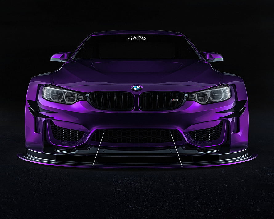 Purple BMW M4 Front View with Aggressive Widebody Kit and Glossy Finish HD wallpaper