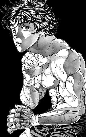 Baki Hanma from Grappler Baki in Intense Black and White Manga Illustration HD phone wallpaper