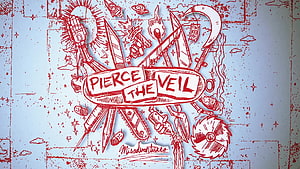Pierce The Veil Misadventures Album Artwork with Red Sketch Illustration HD wallpaper
