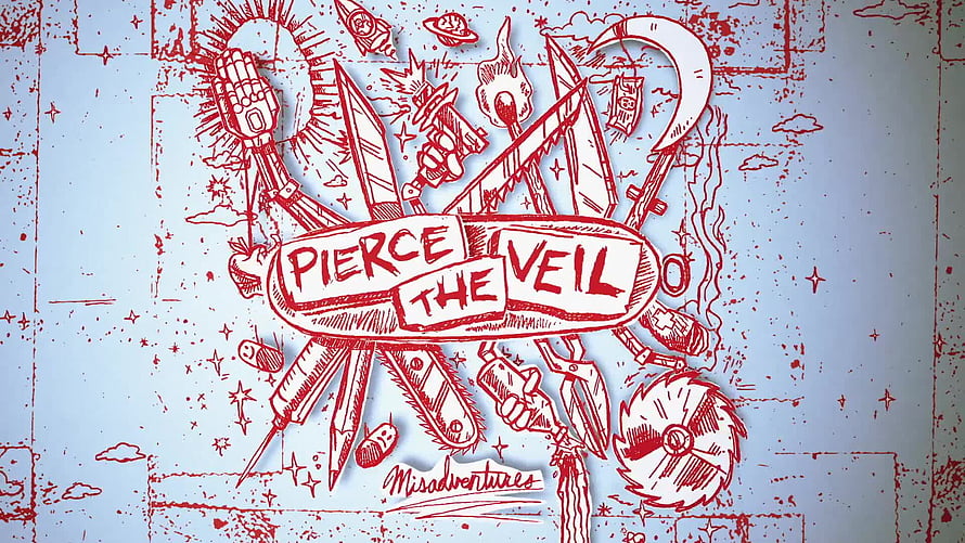 Pierce The Veil Misadventures Album Artwork with Red Sketch Illustration HD wallpaper