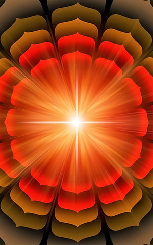 Radiant Spiritual Mandala with Warm Orange Petals and Central Light Burst HD phone wallpaper