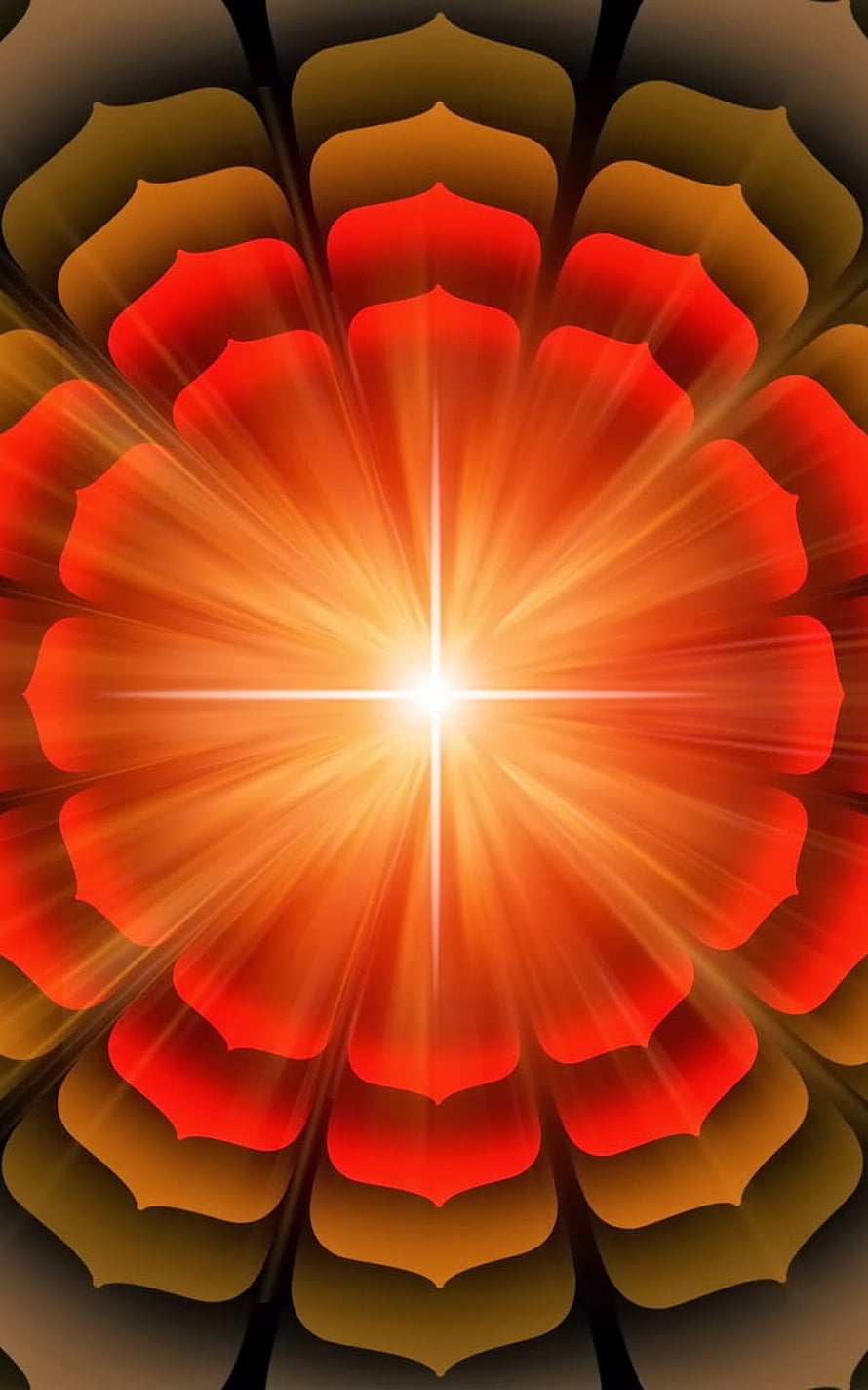 Radiant Spiritual Mandala with Warm Orange Petals and Central Light Burst HD phone wallpaper