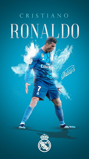 Cristiano Ronaldo in Real Madrid Kit with Dynamic Water Splash Effect HD phone wallpaper
