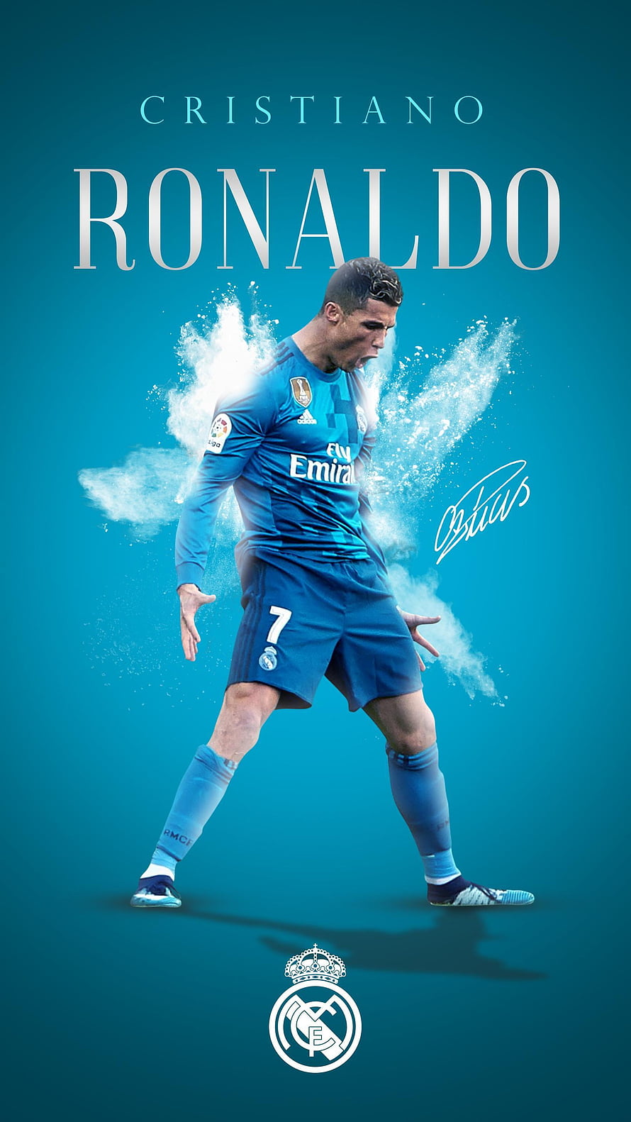 Cristiano Ronaldo in Real Madrid Kit with Dynamic Water Splash Effect HD phone wallpaper