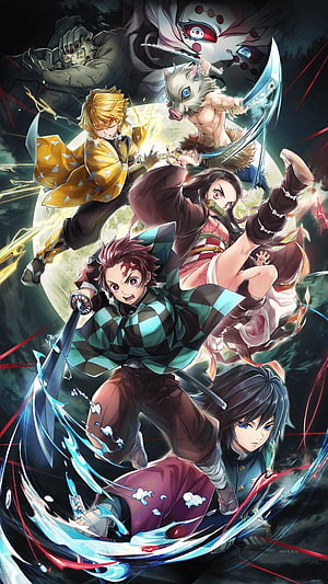 Demon Slayer Hashira and Tanjiro Kamado Dynamic Battle Artwork HD phone wallpaper