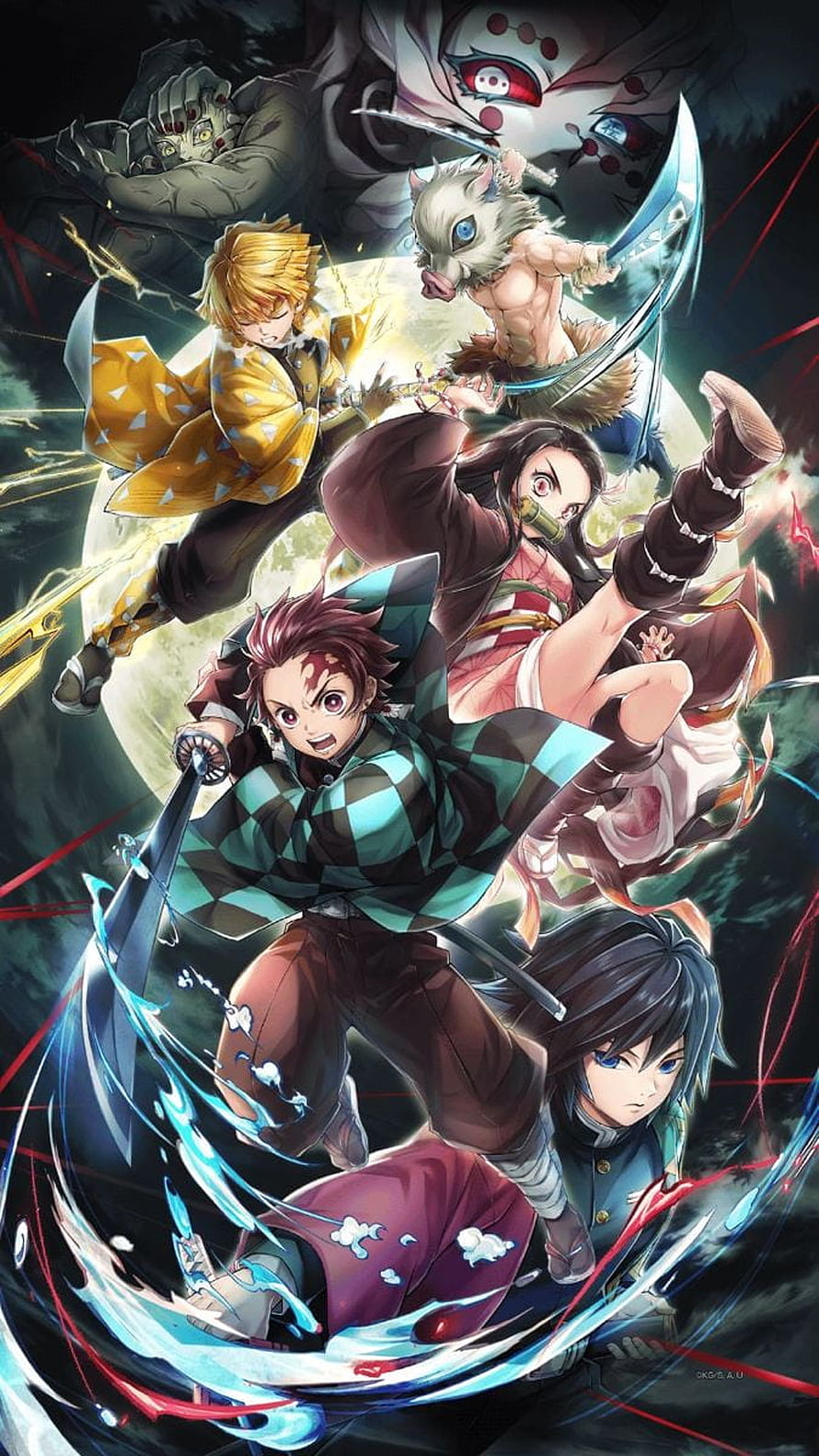 Demon Slayer Hashira and Tanjiro Kamado Dynamic Battle Artwork HD phone wallpaper