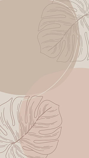 Minimalist beige monstera leaf line art with soft pastel abstract shapes HD phone wallpaper