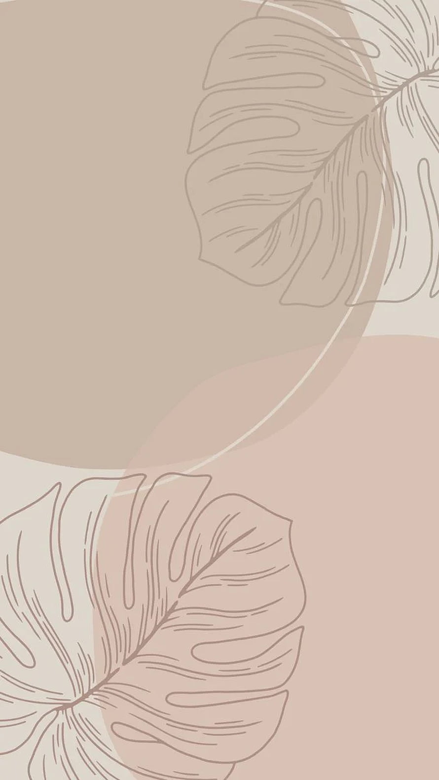 Minimalist beige monstera leaf line art with soft pastel abstract shapes HD phone wallpaper