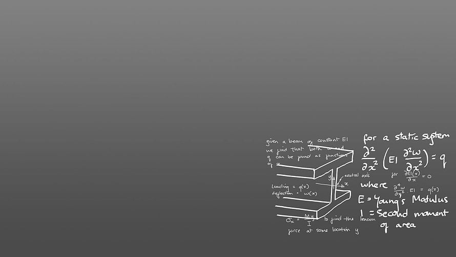 Handwritten Beam Bending Equations and Structural Mechanics Diagram on Dark Background HD wallpaper