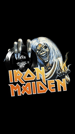 Iron Maiden Eddie DJ Vinyl Record Artwork on Black Background HD phone wallpaper