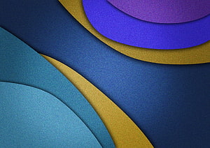 Layered Paper Art Abstract Background with Blue, Purple, and Gold Curved Shapes HD wallpaper