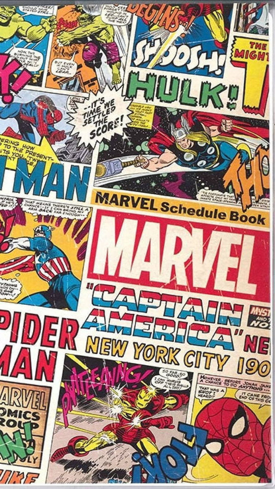 Vintage Marvel Comics Collage Featuring Hulk, Thor, Captain America, Spider-Man, and Iron Man HD phone wallpaper