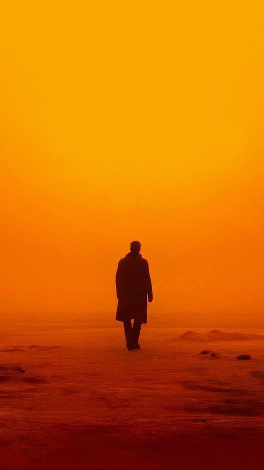 Blade Runner 2049 Silhouette Walking Through Orange Haze HD phone wallpaper