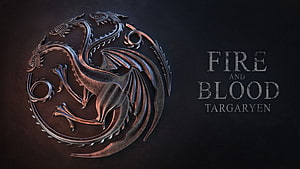 Fire and Blood Targaryen Three-Headed Dragon Sigil on Dark Background HD wallpaper