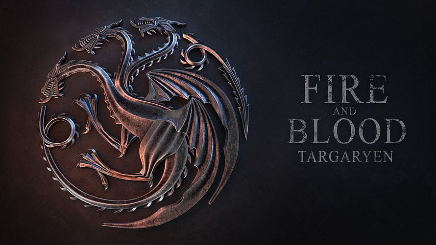Fire and Blood Targaryen Three-Headed Dragon Sigil on Dark Background HD wallpaper