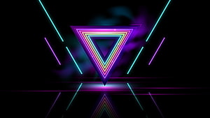 Retro Synthwave Neon Triangle with Glowing Geometric Lines on Dark Background HD wallpaper