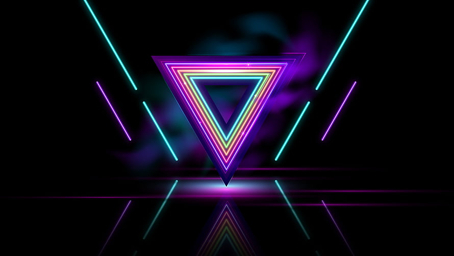 Retro Synthwave Neon Triangle with Glowing Geometric Lines on Dark Background HD wallpaper