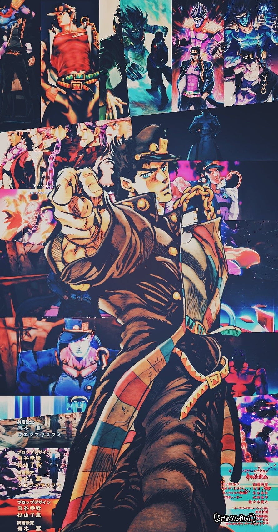Jotaro Kujo from Jojo's Bizarre Adventure in a Dynamic Anime Artwork Collage HD phone wallpaper